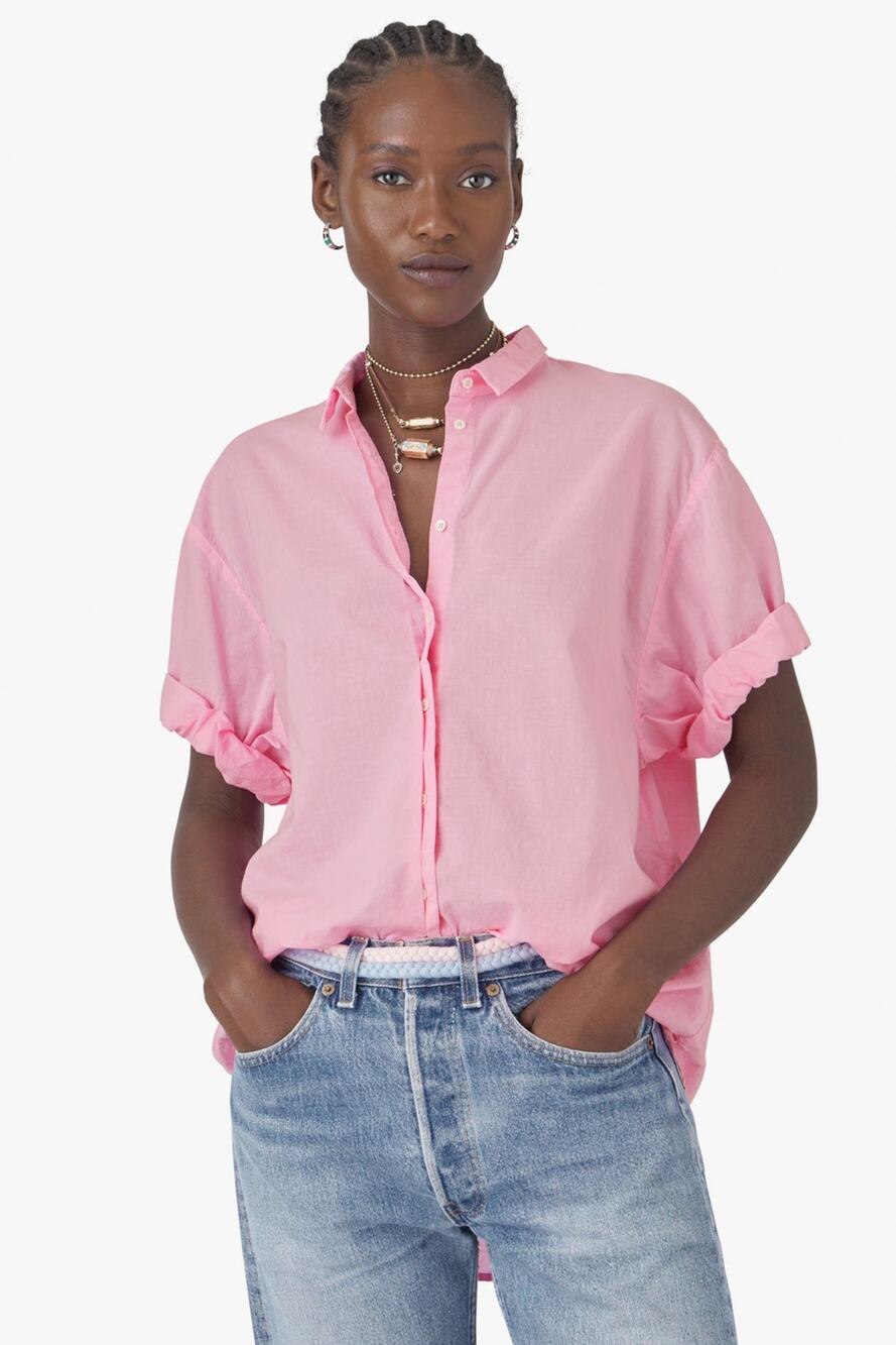 Xirena Channing Rolled-Cuff Cotton Poplin Relaxed Button-Up Shirt Lilac Pink XS